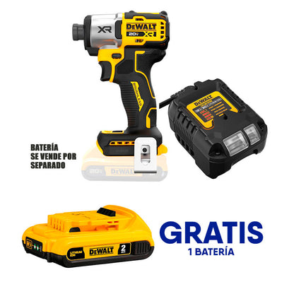 ATORNILLADOR DE IMPACTO INALAMBRICO 20V. XR, 1/4,BRUSSHLES, INCLUYE CARGADOR. GRATIS BATERIA DCB203YY. DEWALT