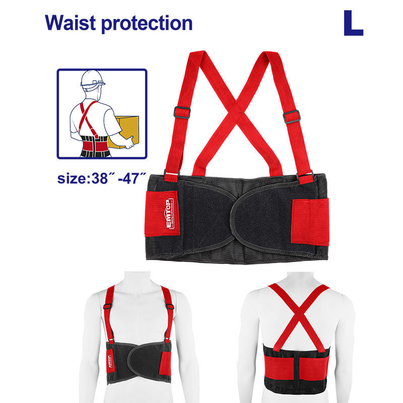 [EMTG901L] -Cinturon De Apoyo Ajustable Con Tirantes, Proteccion Lumbar De Fuerza Y Levante De Objetos Pesados, Talla L. Emtop