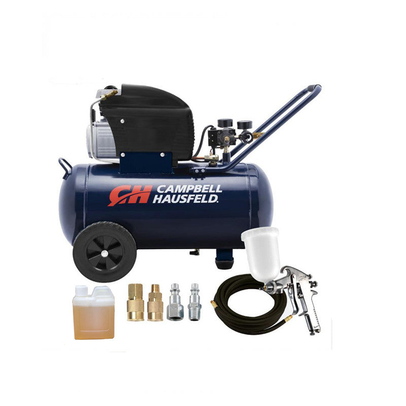 COMPRESOR 50 LITROS, 4.6 CFM A 40PSI, 3.2 CFM A 90PSI. 120V. CON PISTOLA DE PINTAR, MANGUERA, ACOPLES. CAMPBELL HAUSFELD