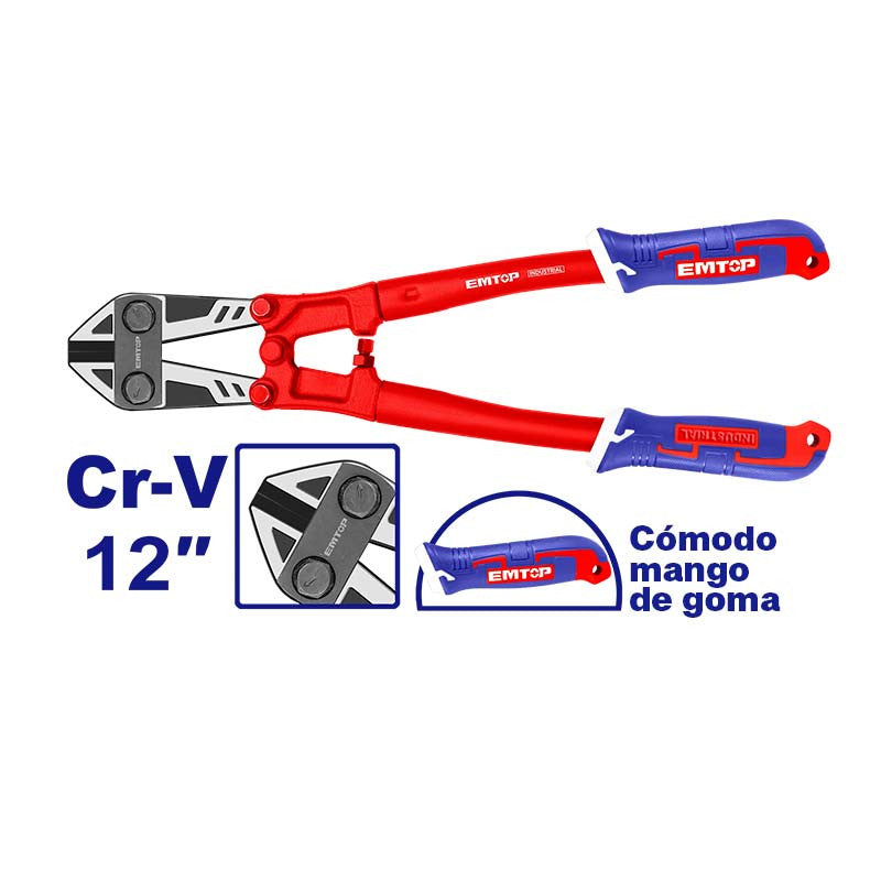 [EBCR1201] -Corta Pernos 12 Pulgadas, Comodo Mango De Goma, Cuchilla De Cromo Vanadio. Marca Emtop