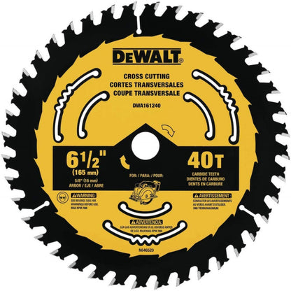 [DWA161240] -Disco De Sierra, 6-1/2 Pulg, Eje 5/8 Pulg, 40 Dientes De Carburo, Para Cortes Tranversales En Madera. Marca Dewalt