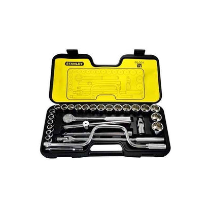 [86-504] -Juego De 29 Piezas, Raiz De 1/2 Pulgadas, Copas 12 Puntos, Milimetricas Con Maleta Plastica. Marca Stanley