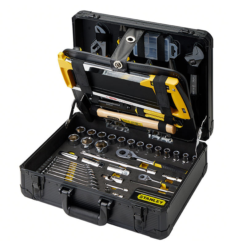 KIT DE HERRAMIENTAS PARA MANTENIMIENTO 141 PIEZAS, LLAVES, COPAS, RATCH, ALICATES, DESTORNILLADORES. STANLEY