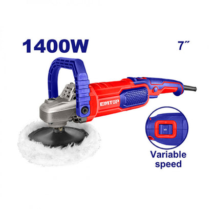 [ULAPR1402] -Pulidora Lustradora De 7 Pulgadas, 1400 Watts, Velocidad Variable 1500 A 3600 Rpm. Marca Emtop