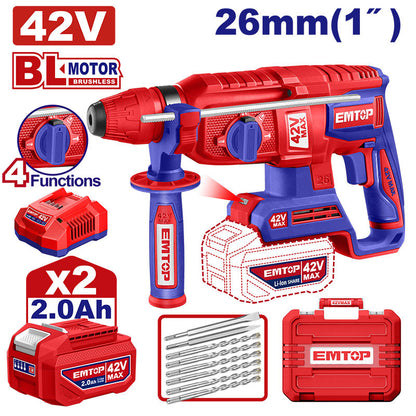 [ULLRH422682] -Rotomartillo Sds Plus Inalambrico, 42v, Brushless, Impacto 0-5000 Ipm, 2.5 Joules. Emtop