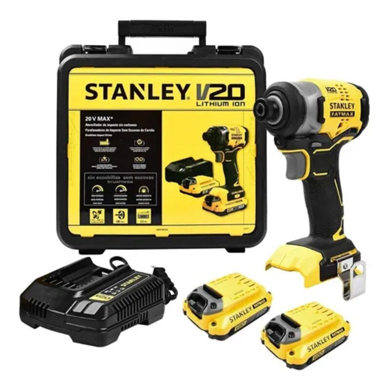 [SBI810D2K-B3] -Atornillador De Impacto, 20 Voltios, Inalambrico, 2 Baterias, Cargador Y Maleta. Marca Stanley
