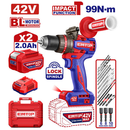 [ULCIDL429982] -Taladro De Impacto Inalambrico, 42v, Brushless, Mandril Metalico 1/2, Torque 99nm. Emtop