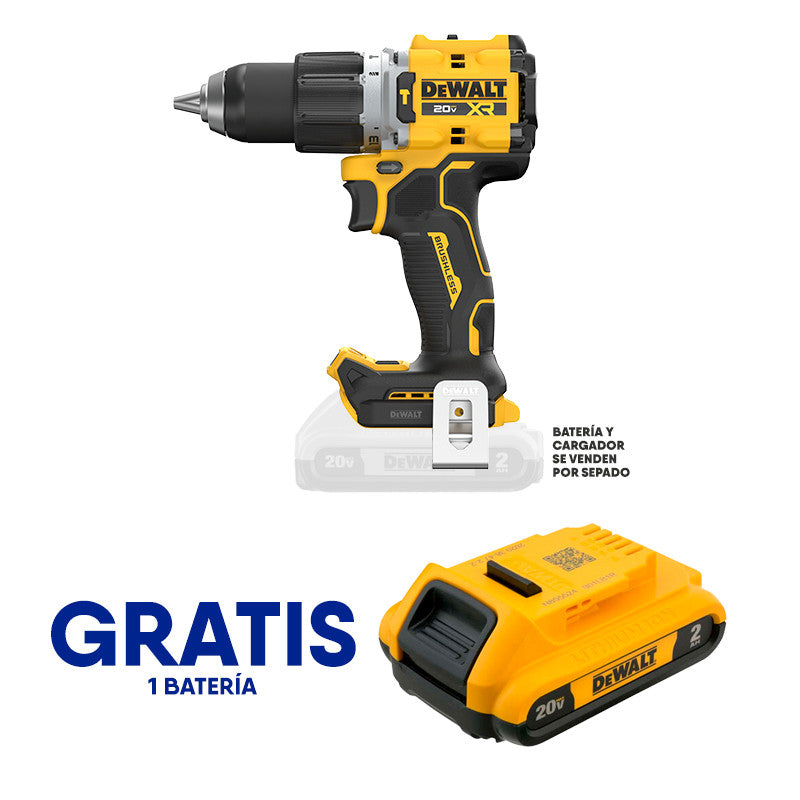 [DCD806B-OF1]-TALADRO PERCUTOR XR, 1/2 PULG, 20V. BRUSHLESS, SISTEMA ANTI-ROTACION, GRATIS 1 BATERIA DCB203YY, (BARE TOOL). DEWALT